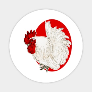 White rooster with red crests Magnet